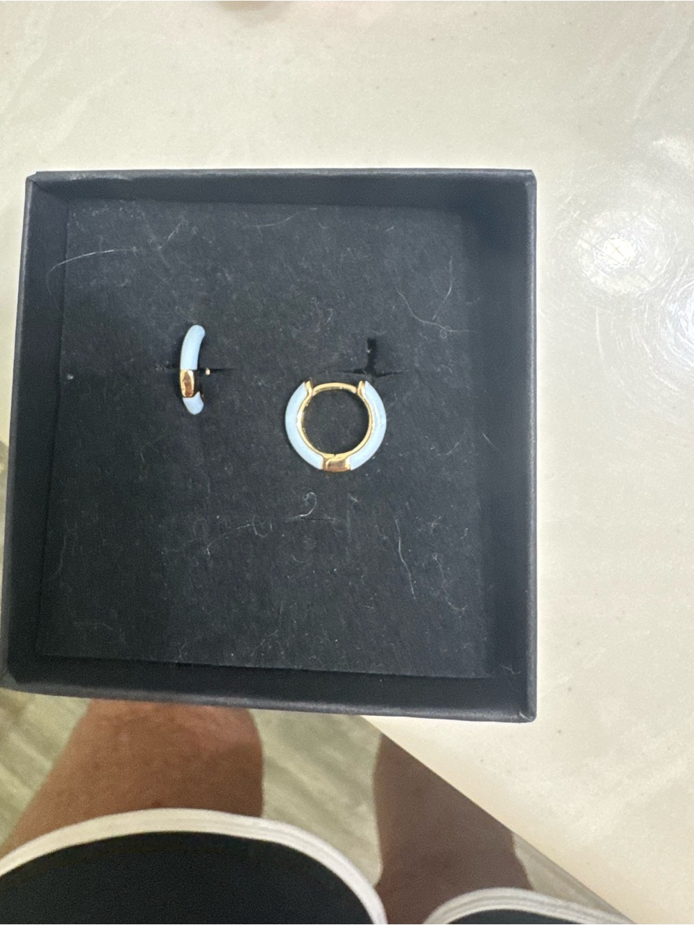 Gold and Light Blue Enamel Hoop Earrings - Women's Jewelry